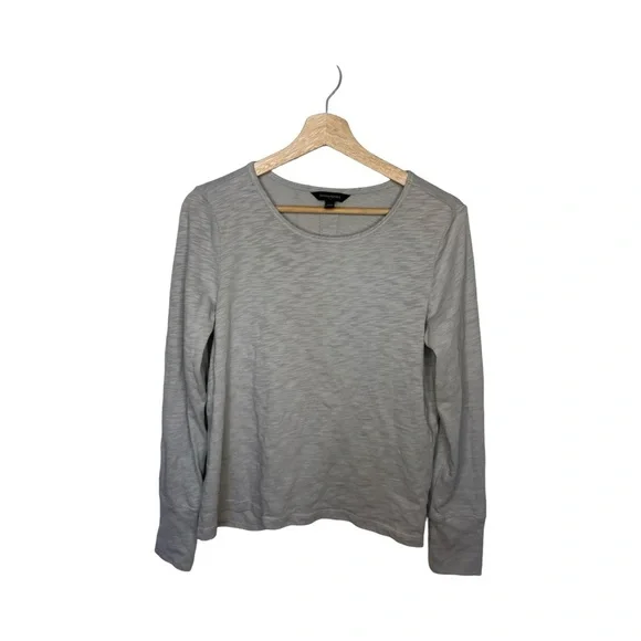 Banana Republic Gray Long Sleeve Tee with Keyhole & Bunching - Size Large - Picture 5 of 12